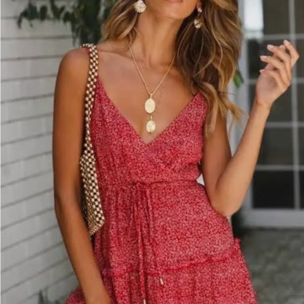 Elegant Red Floral Women's Dress